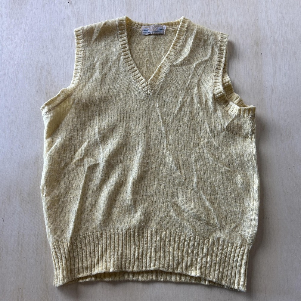 Vintage Browns Of Bermuda Sweater Vest Mens Large Yellow Wool V Neck UK 80s